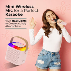 Mini Bluetooth Speaker, Wireless Karaoke Mic, 8Hrs Playtime, Vivid RGB Lights, Voice Effects, Multi-Play Modes BT5.1/TF Card & Type-C Charging Light Pink GenzVybs