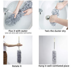 Upgraded Long Handle Microfiber Feather Ceiling Duster for Dust Cleaning Extendable Pole 30-100 Inch for Cleaning High Cobweb Stick High Ceiling Fan - Stainless Steel,Grey GenzVybs